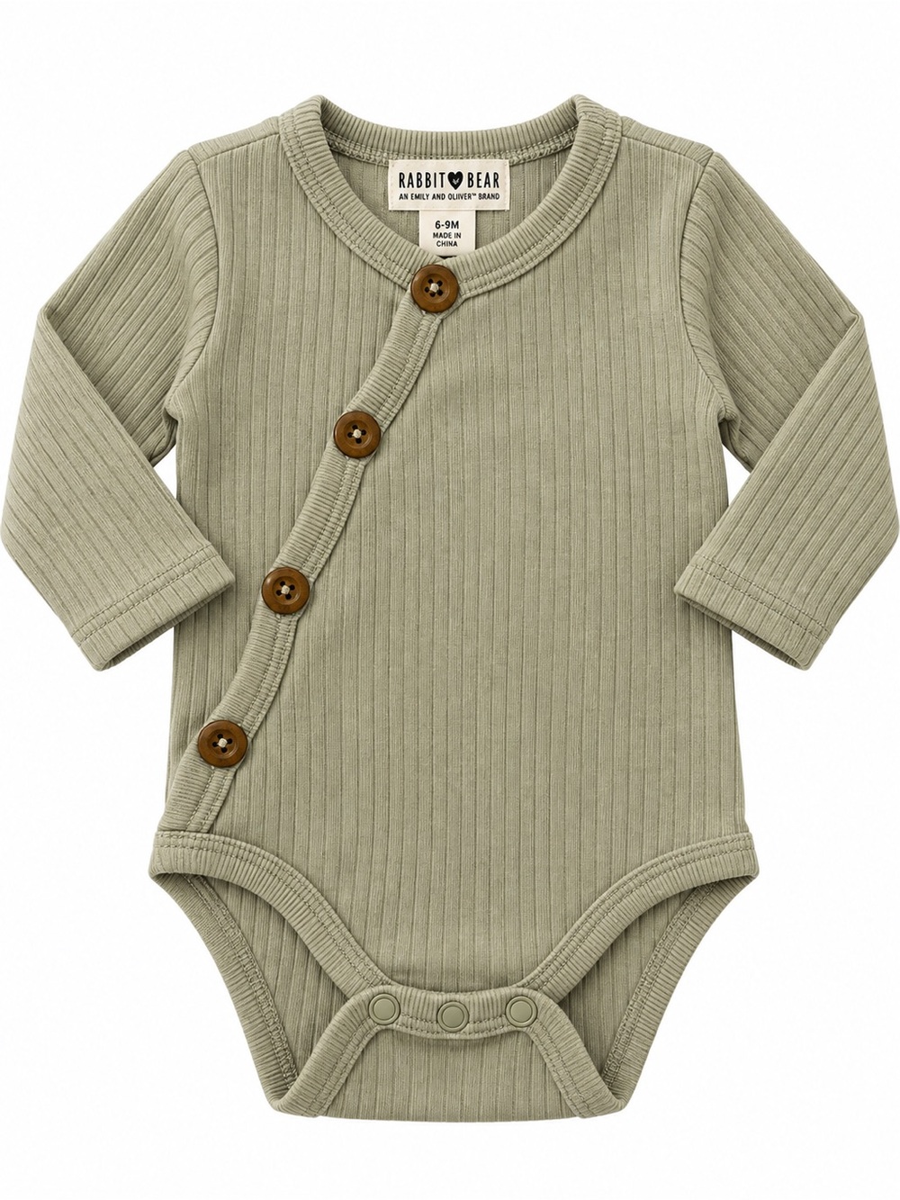 Rabbit & Bear Olive Ribbed Long-Sleeve Baby One-Piece